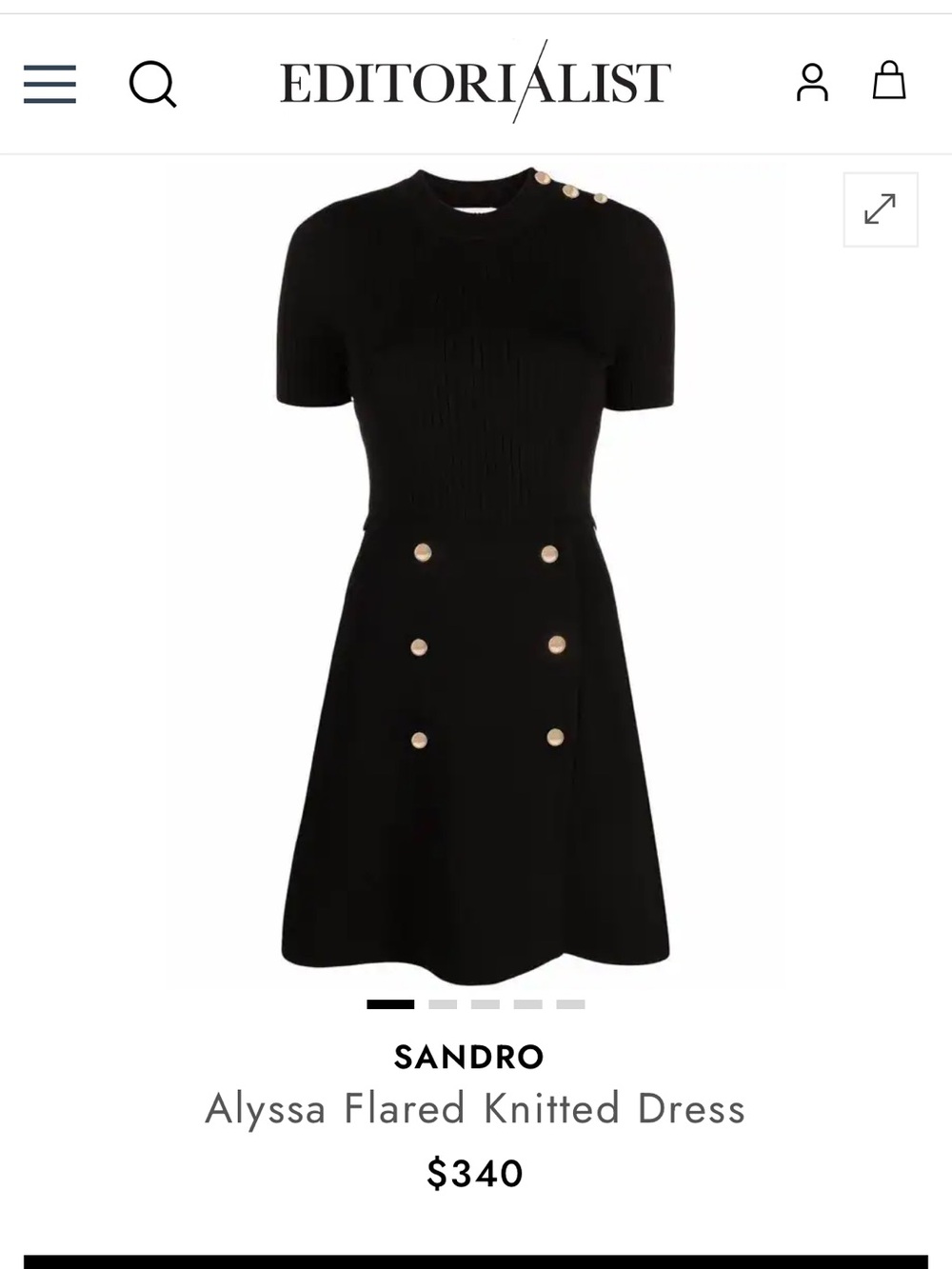 Sandro Alyssa - Black Short Sleeve Knit Dress with Gold Buttons - Picture 4 of 4